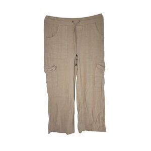 FRYE & CO Tan Linen Blend Cargo Pants Drawstring Waist Women's Size Medium‎